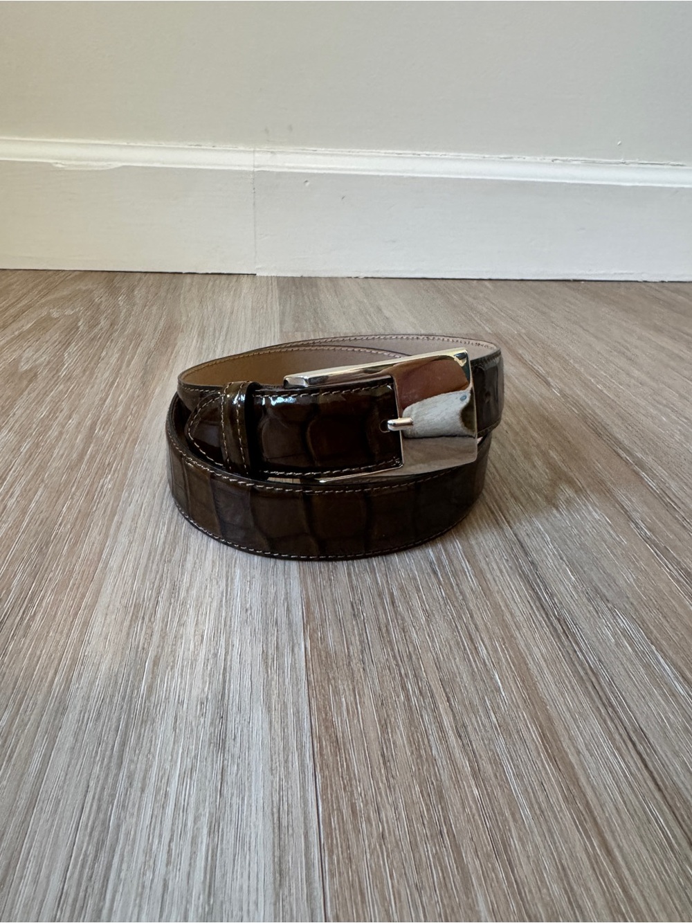 Doncaster Brown Croc Embossed Patent Leather Belt Made in Italy Size 31 - Picture 1 of 6